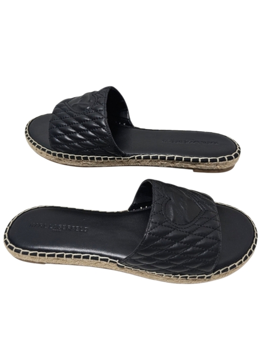 Karl Lagerfeld Shoes - Karl Lagerfeld Paris Colette Quilted Spadrille Black Leather Slides Sandals Sz 9